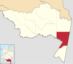 Location of the municipality and town of Tarapacá, Amazonas in the Amazonas Department of Colombia