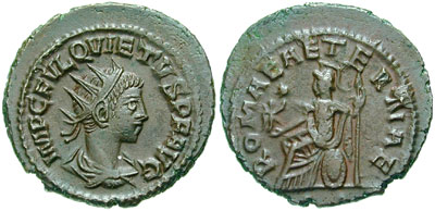 Ein Antoninian des Quietus, der das ewige Rom feiert