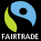 Logo auf schwarzem Feld, im unteren Viertel Schriftzug fairtrade, darüber rundes Feld mit stilisiertem Menschen mit erhobenem re. Arm, oberhalb blau, unterhalb grün