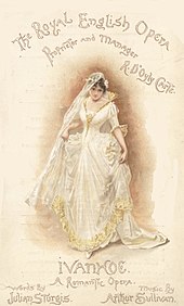 Colourful programme cover for Ivanhoe, showing one of the characters in a white wedding dress, under the words "The Royal English Opera"