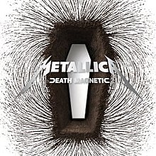 A magnetic field around a coffin-shaped structure. Over it is the text "Metallica – Death Magnetic".