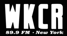 A black rectangle with white block lettering "WKCR" and beneath it, in an italicized serif, "89.9 FM • New York".