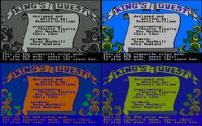 King's Quest - Top: game in composite mode; bottom: game in RGB mode; left: with RGB monitor; right: with composite monitor