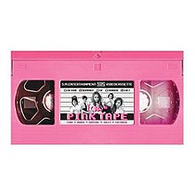 Cover art of Pink Tape, a pink cassette with the picture sleeve showing five members of the group f(x)