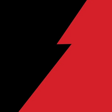 A lightning bolt design separating black and red coloured halves