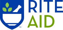 The logo for Rite Aid, featuring the word "Rite" in blue above, "Aid" in green underneath, and both words in all capital letters. To the left of the words is a stylized depiction of a mortar and pestle.