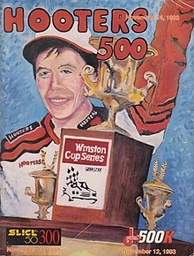 The 1993 Hooters 500 program cover, featuring a tribute to Alan Kulwicki, who had died in an airplane accident earlier in the year.