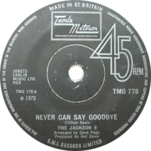 Never can say goodbye by jackson 5 UK single side-A solid centre.png