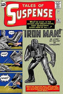 A comic book cover featuring Iron Man in a simple gray suit of armor
