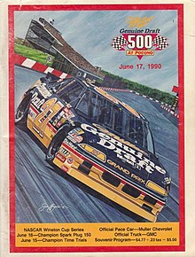 The 1990 Miller Genuine Draft 500 program cover, featuring Rusty Wallace. Artwork by NASCAR artist Sam Bass.