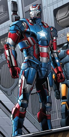 ג'יימס רודס כאיירון פטריוט, כפי שהופיע בחוברת Iron Man Vol.5 #20 מינואר 2014. אמנות מאת ג'ו בנט וסקוט האנה.