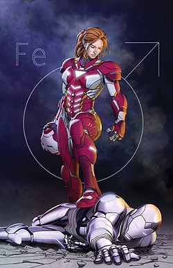 וירג'יניה "פפר" פוטס בחליפת השריון רסקיו, כפי שהופיעה על עטיפת החוברת Superior Iron Man #9 מיוני 2015. אמנות מאת מייק צ'וי