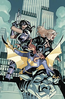 קבוצת ציפורי הטרף, כפי שהופיעה על עטיפת החוברת Batgirl and the Birds of Prey #22 מיולי 2018, אמנות מאת טרי דודסון.