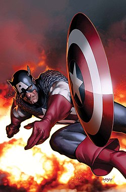 קפטן אמריקה, כפי שהופיע על עטיפת החוברת Captain America Vol.6 #2 מאוגוסט 2011, אמנות מאת סטיב מקניבן.