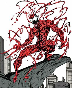 Карнаж (Клетус Кэседи) на обложке комикса Spider-Man Carnage (vol. 1) #1 (июнь 1993). Художники — Марк Багли и Рэнди Эмберлин.