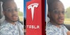 Man talking(L+r), Tesla sign(c)