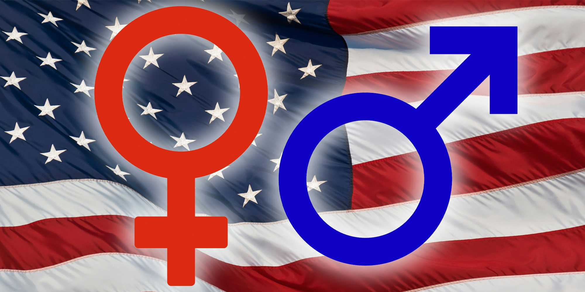 Female and Male symbols over american flag
