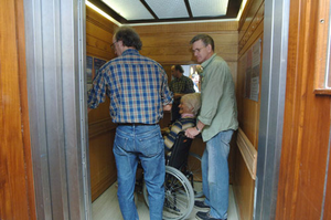Visitors using the lift