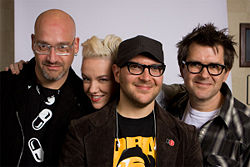 Boing Boing co-editors, 2008. Left to right: David Pescovitz, Xeni Jardin, Cory Doctorow, Mark Frauenfelder.