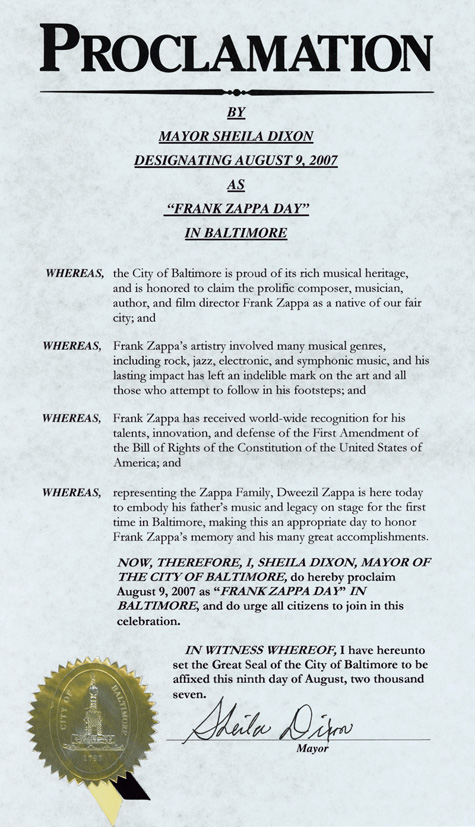 Frank Zappa Day in Baltimore
