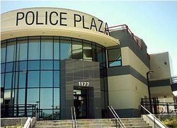 The San Bruno police station next to the BART station at the Shops at Tanforan.