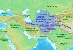 The Greco-Bactrian Kingdom at its maximum extent, circa 180 BCE