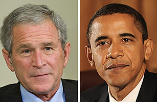 President George W. Bush, left, and President-elect Barack Obama