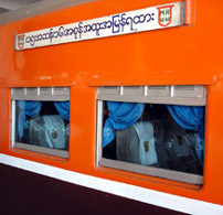 Upper class car, Rangoon-Mandalay express train.
