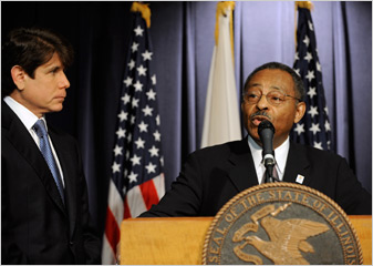 Former Illinois Gov. Rod R. Blagojevich during the press conference when he named Roland W. Burris to the United States Senate.