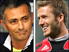 Inter Milan manager Jose Mourinho (left) and AC Milan's David Beckham