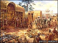 Painting of Jamestown in the early 1600s