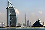 Dubai's three most prominent architectural icons, Burj an-Arab Hotel (L), Jumirah Hotel (R) and Burj Dubai.