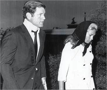 Ted Kennedy and his wife, Joan, leave Hyannis for Mary Jo Kopechne's funeral in Pennsylvania.