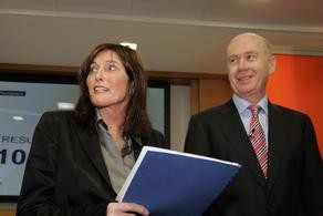 Irish Life & Permanent chairwoman Gillian Bowler and chief executive Kevin Murphy at the announcement of its 2010 preliminary results in Dublin yesterday. Photograph: Eric Luke