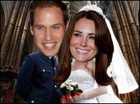 A graphic of Kate Middleton and Prince William as bride and groom