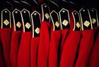 Ceremonial uniforms for the Irish Guards regiment are pictured at Victoria barracks in Windsor, England on April 21, 2011.