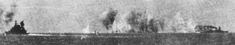 Allied Cruisers Houston and De Ruyter bombed by the Japanese planes, 1942
