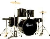 New Drum Set Black 5-Piece Complete Full Size with Cymbals Stands Stool Sticks