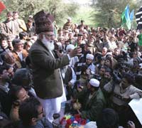 Cleric  Qazi Hussain Ahmad addresses his supporters and said their rally was peaceful.