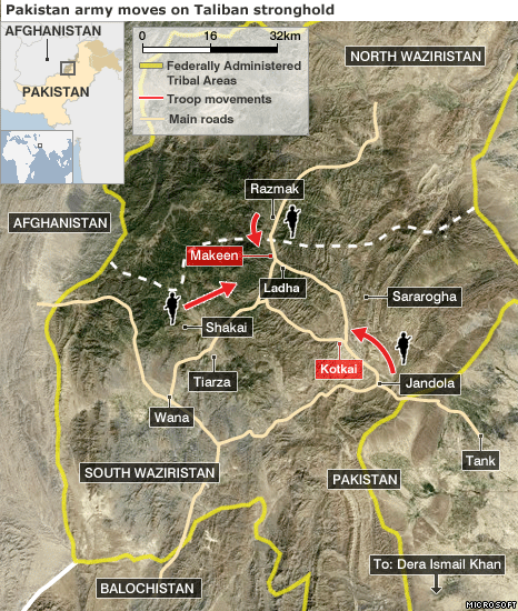 Map showing Pakistani troop movements in Waziristan