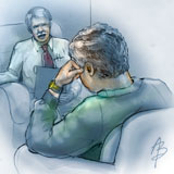 Image of patient with depression consulting a clinician