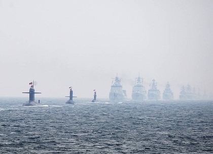 An imposing presence ... Chinese Navy submarines and warships take part in an international fleet review.