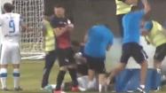 Cyprus soccer fans lob firecracker at injured player