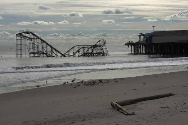 A roller coaster from an amusement park in Mantoloking, N.J., fell into the Atlantic Ocean during Hurricane Sandy.
