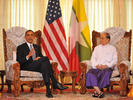 U.S. President Barack Obama meets with Burmese President U Thein Sein  at Yangon Regional Parliament during his historic visit to Burma on Monday.