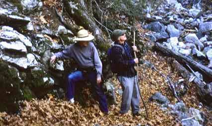 Trent Sanders, left, with Don Doyle, leads a Times reporter on a hike of Mt. Wilson in 2004.
