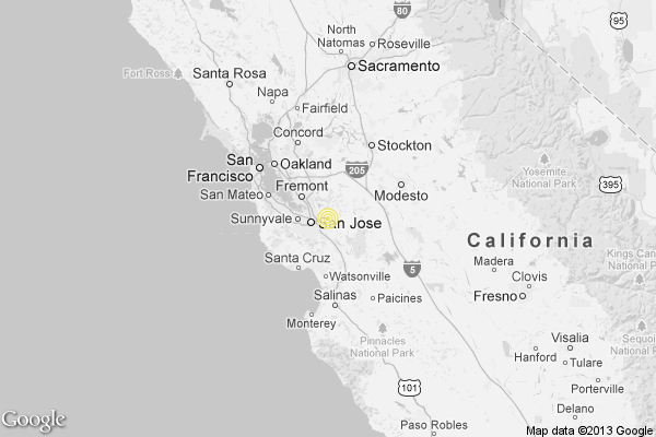 A map showing the location of the epicenter of Thursday evening's quake near East Foothills, California.