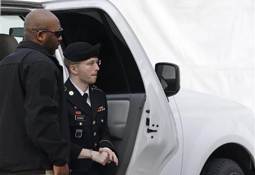 Manning sentenced: Army Pfc. Bradley Manning steps out of a security vehicle as he is escorted into a courthouse in Fort Meade, Md., on Wednesday: Army Pfc. Manning was sentenced Wednesday to 35 years in prison for leaking US secrets. He will get credit for the more than three years he has been held, but he&#39;ll have to serve at least one-third of his sentence before he is eligible for parole.