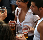 Palestinians and foreigners enjoy a pint