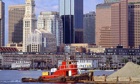 Tugboat and Boston skyline, Massachusetts